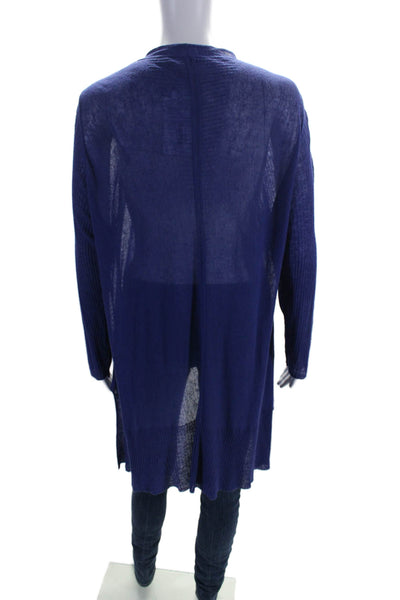 Eileen Fisher Womens Open Front Textured Long Sleeve Cardigan Blue Size XL