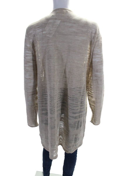 Eileen Fisher Womens Linen Striped Print Open Front Thin Cardigan Beige Size XL