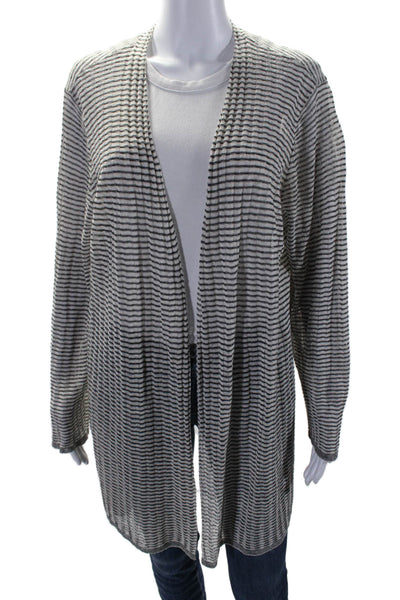 Eileen Fisher Womens Organic Linen Striped Open Front Cardigan Beige Size XL