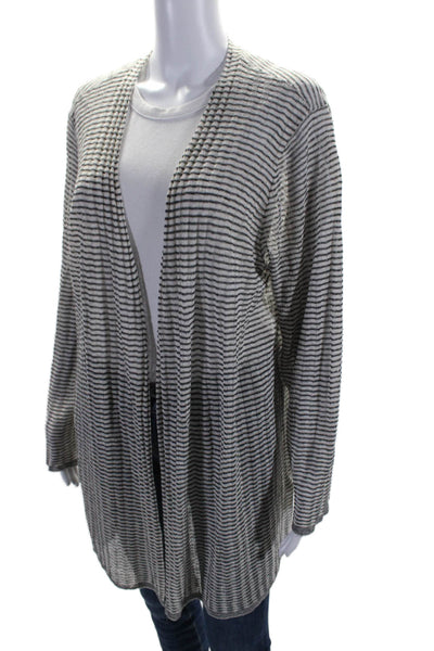 Eileen Fisher Womens Organic Linen Striped Open Front Cardigan Beige Size XL