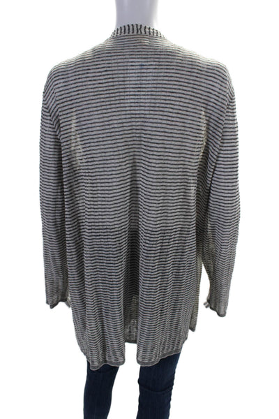 Eileen Fisher Womens Organic Linen Striped Open Front Cardigan Beige Size XL