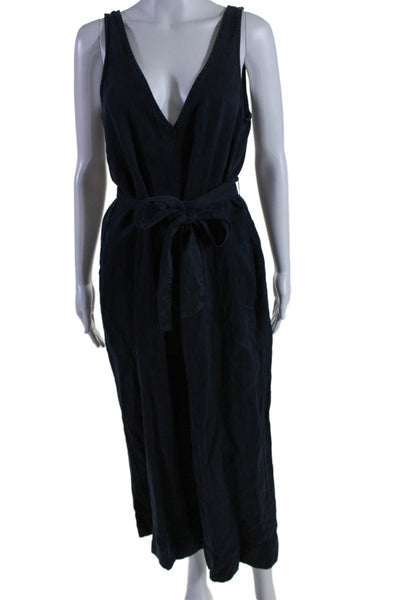 Splendid Womens Navy Blue V-Neck Sleeveless Pockets Wide Leg Jumpsuit Size M