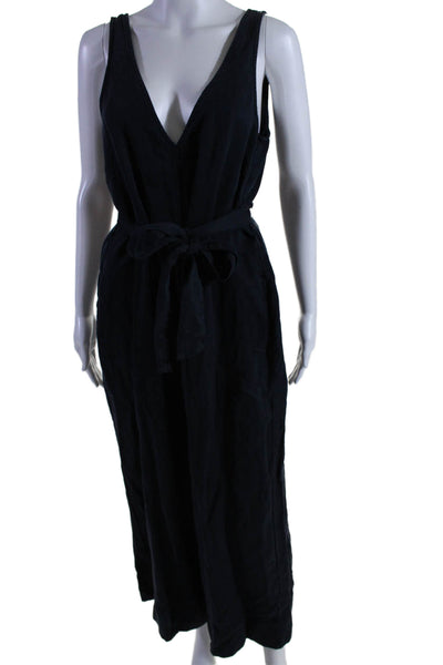 Splendid Womens Navy Blue V-Neck Sleeveless Pockets Wide Leg Jumpsuit Size M