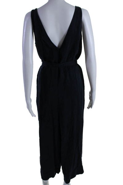 Splendid Womens Navy Blue V-Neck Sleeveless Pockets Wide Leg Jumpsuit Size M