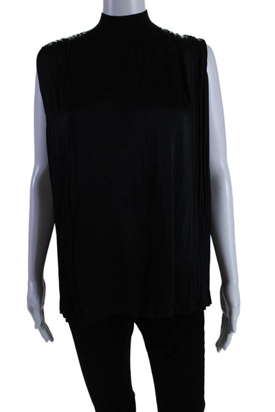 Vince Womens Black High Neck Zip Back Pleated Sleeveless Blouse Top Size L