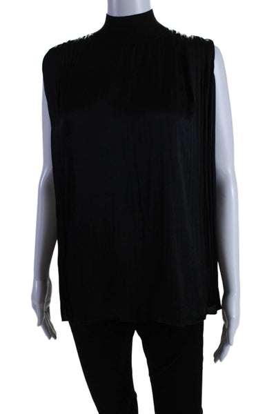 Vince Womens Black High Neck Zip Back Pleated Sleeveless Blouse Top Size L