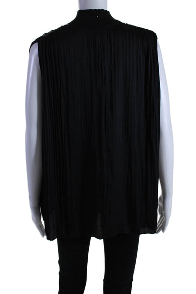 Vince Womens Black High Neck Zip Back Pleated Sleeveless Blouse Top Size L