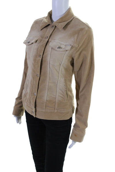 Escada Sport Womens Velour Collared Long Sleeve Button Down Jacket Beige Size 36