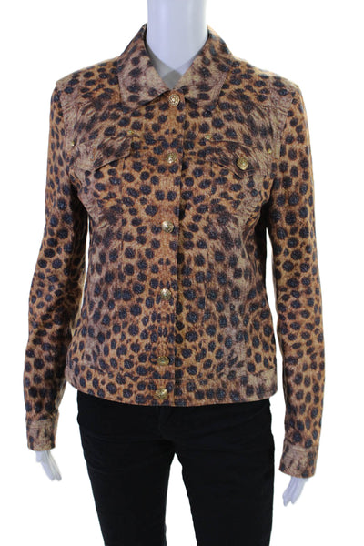 Escada Womens Cotton Cheetah Print Long Sleeve Short Jean Jacket Brown Size 38