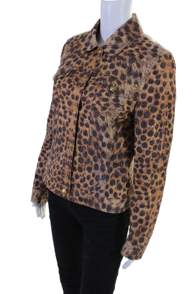 Escada Womens Cotton Cheetah Print Long Sleeve Short Jean Jacket Brown Size 38