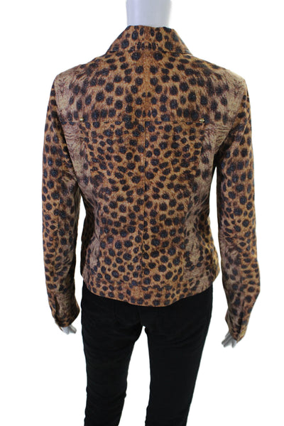 Escada Womens Cotton Cheetah Print Long Sleeve Short Jean Jacket Brown Size 38