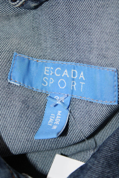 Escada Sport Womens Cotton Long Sleeve Button Down Jean Jacket Blue Size 38