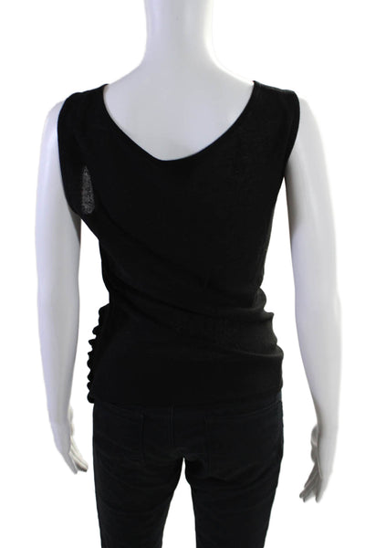 Escada Womens Wool Terry Ruched Front Sleeveless V-Neck Blouse Top Black Size 40