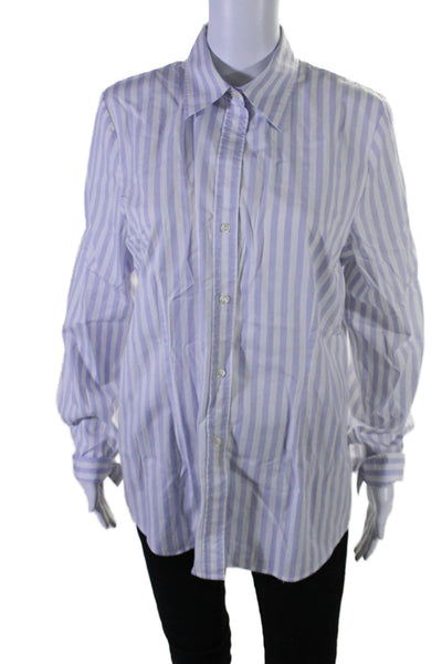 Gant Women's Collared Long Sleeves Button Down Shirt Purple Striped Size 14