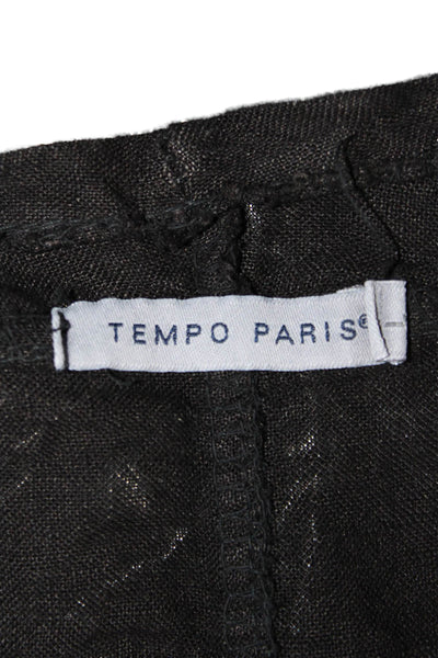 Tempo Paris Women's Long Sleeves Tie Front Two Piece Pants Set Black Size L