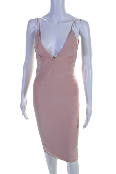 Abyss Womens Stretch Low Back V-Neck Sleeveless Bodycon Dress Pink Size S