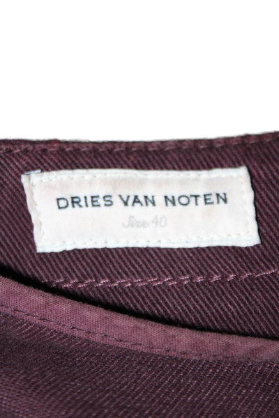 Dries Van Noten Womens Cotton 2 Pocket Round Neck Zip Up Jacket Burgundy Size 40