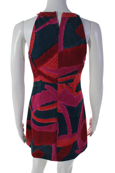 Trina Trina Turk Womens Back Zip Crew Neck Printed Dress Pink Blue Size 0