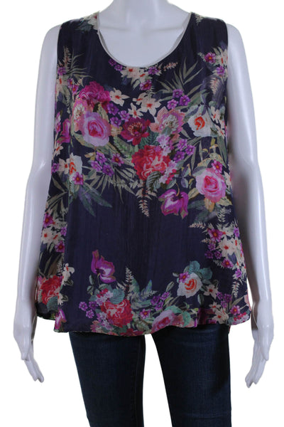 Designer Womens Scoop Neck Floral Reversible Top Purple Multi Size Extra Large