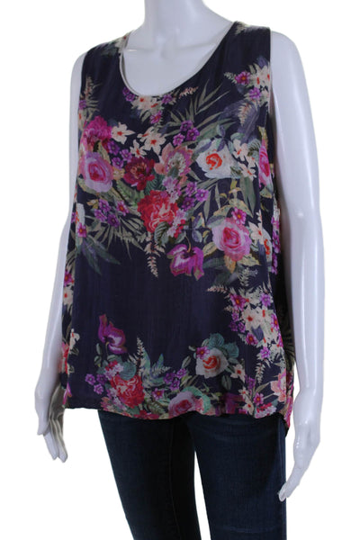 Designer Womens Scoop Neck Floral Reversible Top Purple Multi Size Extra Large