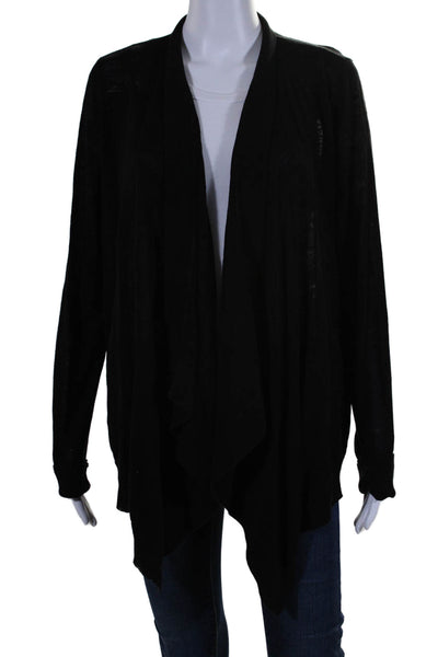 Theory Womens Long Sleeve Draped Open Knit Cardigan Sweater Black Linen Large