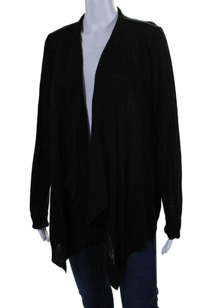 Theory Womens Long Sleeve Draped Open Knit Cardigan Sweater Black Linen Large