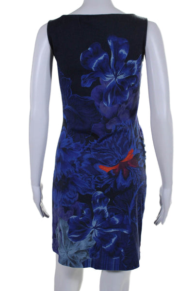 The Kit Women's Round Neck Sleeveless Fitted Floral Mini Dress Blue Size XS