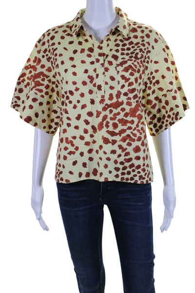 The Kit Women's Collared Short Sleeves Half Button Spotted Dot Shirt Size XS