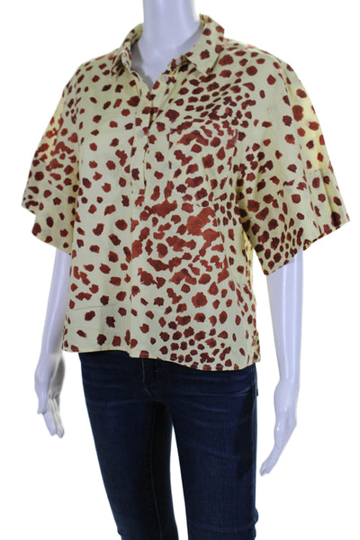 The Kit Women's Collared Short Sleeves Half Button Spotted Dot Shirt Size XS