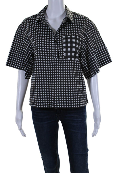 The Kit Women's Collared Short Sleeves Patch Pockets Black Check Shirt Size XS