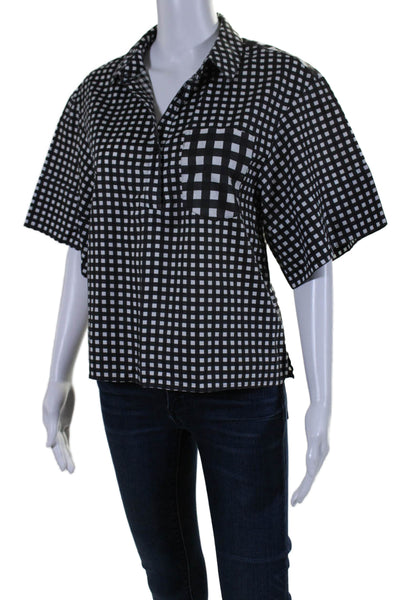 The Kit Women's Collared Short Sleeves Patch Pockets Black Check Shirt Size XS