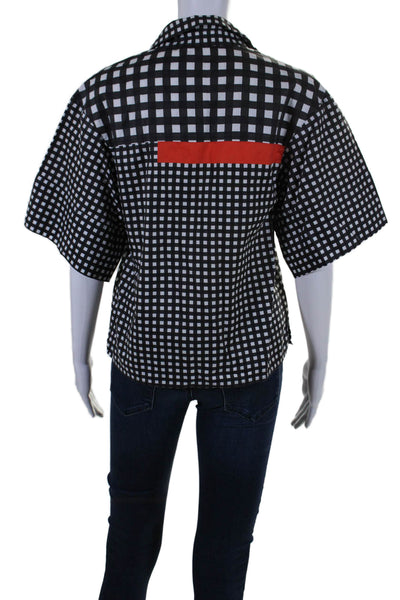 The Kit Women's Collared Short Sleeves Patch Pockets Black Check Shirt Size XS