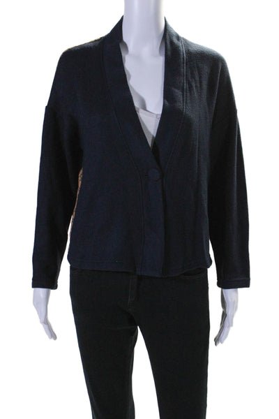 Drew Womens Patchwork Abstract Print Buttoned V-Neck Cardigan Navy Size XS