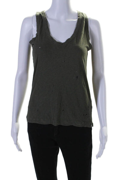 Zadig & Voltaire Womens Cotton Scoop Neck Distress Tank Top Green Size XS