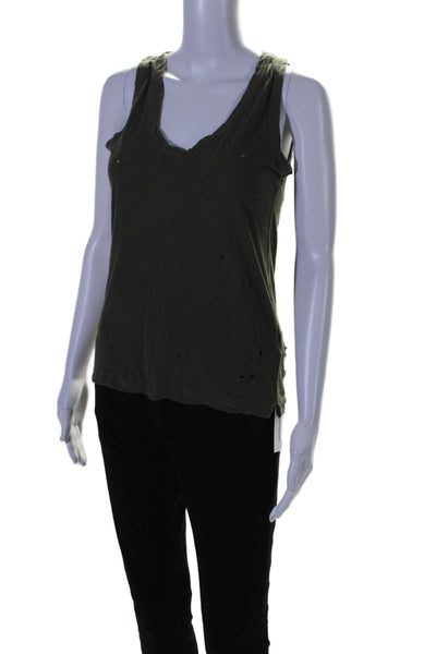 Zadig & Voltaire Womens Cotton Scoop Neck Distress Tank Top Green Size XS