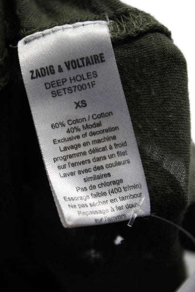 Zadig & Voltaire Womens Cotton Scoop Neck Distress Tank Top Green Size XS