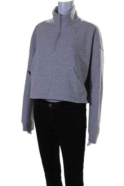 We Wore What Womens Cotton Collared Zip Long Sleeve Crop Sweatshirt Gray Size L