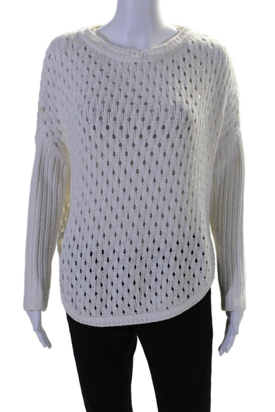 525 America Womens Cotton Knitted Round Neck Long Sleeve Sweater White Size XS