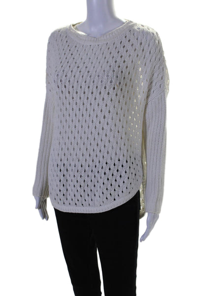 525 America Womens Cotton Knitted Round Neck Long Sleeve Sweater White Size XS