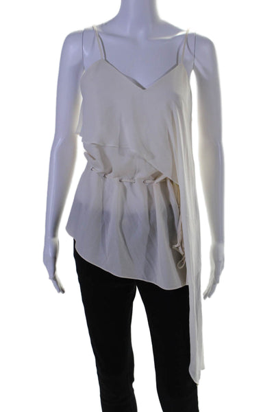 Haute Hippie Womens Asymmetrical Ruffled Drawstring Blouse Top White Size S