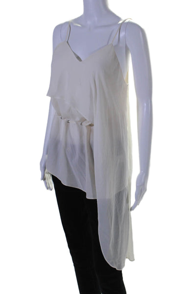 Haute Hippie Womens Asymmetrical Ruffled Drawstring Blouse Top White Size S