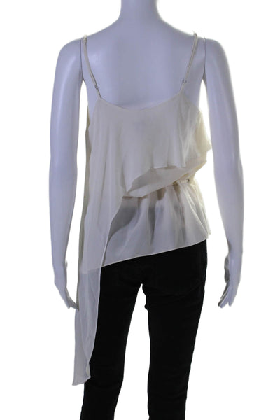 Haute Hippie Womens Asymmetrical Ruffled Drawstring Blouse Top White Size S