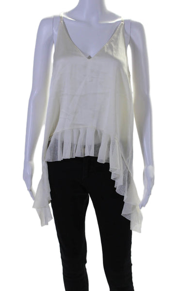 Elizabeth and James Womens Silk Ruffled Hem High Low V-Neck Blouse White Size M