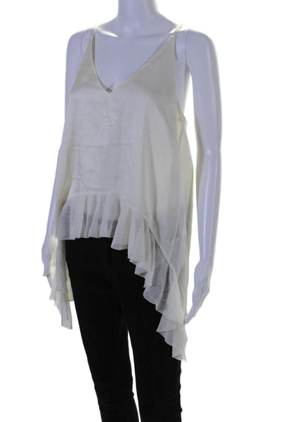 Elizabeth and James Womens Silk Ruffled Hem High Low V-Neck Blouse White Size M