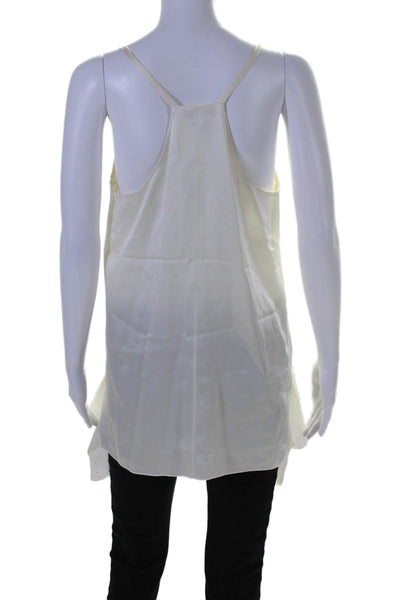 Elizabeth and James Womens Silk Ruffled Hem High Low V-Neck Blouse White Size M