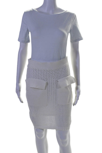 Toccin Womens Knitted Mesh Textured Elastic Waist Pencil Skirt White Size M