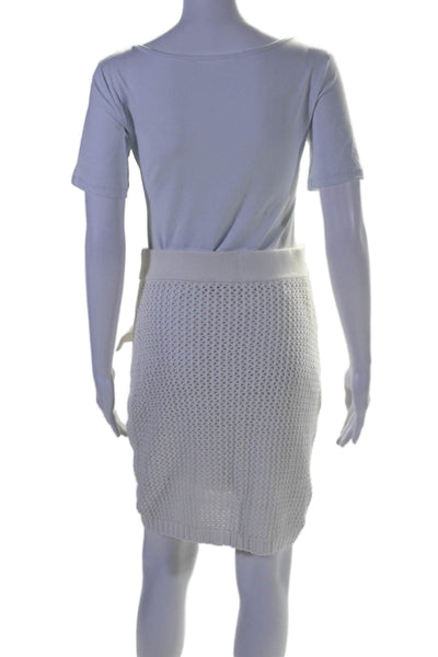 Toccin Womens Knitted Mesh Textured Elastic Waist Pencil Skirt White Size M