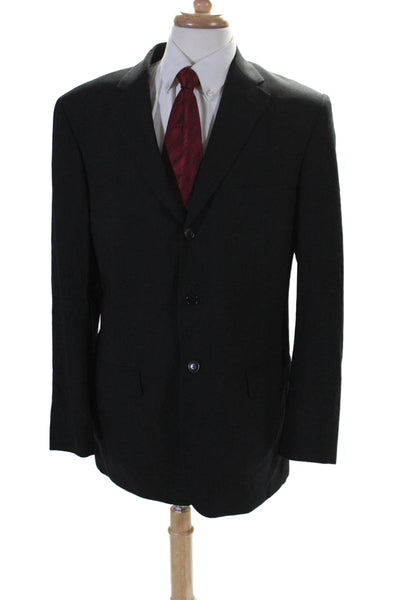 Valentino Roma Mens Three Button Wide Lapel Blazer Jacket Black Wool Size 44 Lon