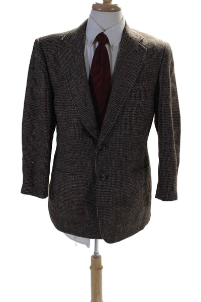 Stanley Blacker Mens Two Button Wide Lapel Blazer Jacket Brown Wool Size 42