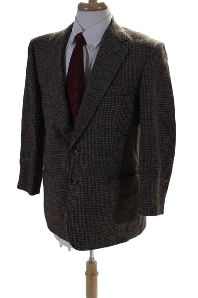 Stanley Blacker Mens Two Button Wide Lapel Blazer Jacket Brown Wool Size 42